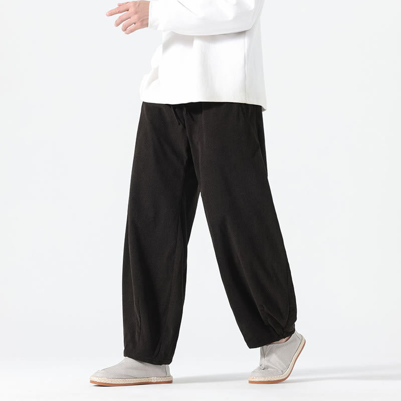 Pantaloni harem da uomo in velluto a coste di cotone con tasche e coulisse, modello Buddha Stones Spring Pure Color - Nero - US/UK/AU46, EU56 (5XL) - image 9