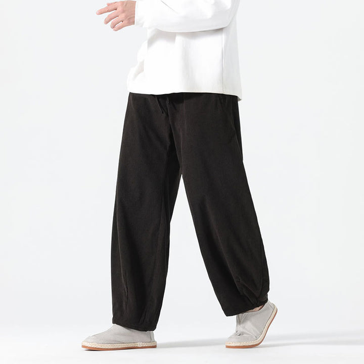 Pantaloni harem da uomo in velluto a coste di cotone con tasche e coulisse, modello Buddha Stones Spring Pure Color - Nero - US/UK/AU46, EU56 (5XL) - image 9