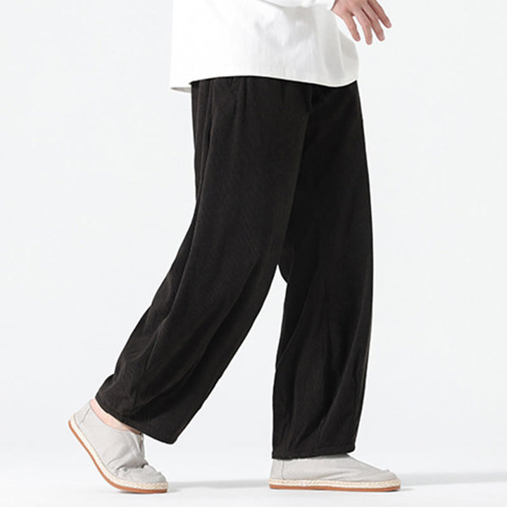 Pantaloni harem da uomo in velluto a coste di cotone con tasche e coulisse, modello Buddha Stones Spring Pure Color - image 13