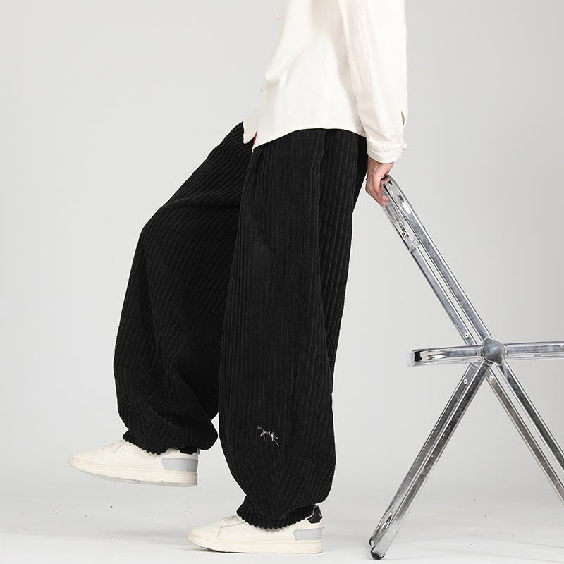 Pantaloni da uomo in velluto a coste harem con tasche e coulisse a contrasto di colore con Buddha Stones - Nero - US/UK/AU46, EU56 (5XL) - image 1