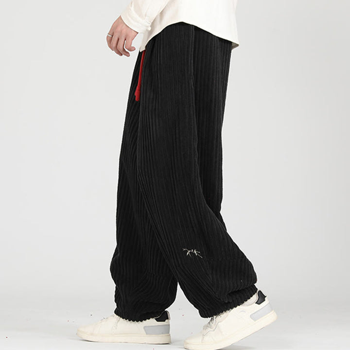 Pantaloni da uomo in velluto a coste harem con tasche e coulisse a contrasto di colore con Buddha Stones - image 5