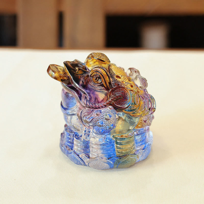 Buddha Stones Feng Shui Rana Monete Cristallo Liuli Fatto a Mano Opera d'Arte Ricchezza Decorazione per Casa e Ufficio - Colorato 9*9*8cm - image 0