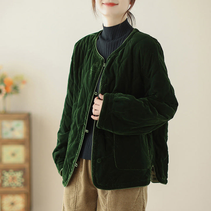 Giacca corta da donna con maniche lunghe e tasche, modello a rombi Buddha Stones - Verde scuro - US12, UK/AU16, EU44 (2XL) - image 0