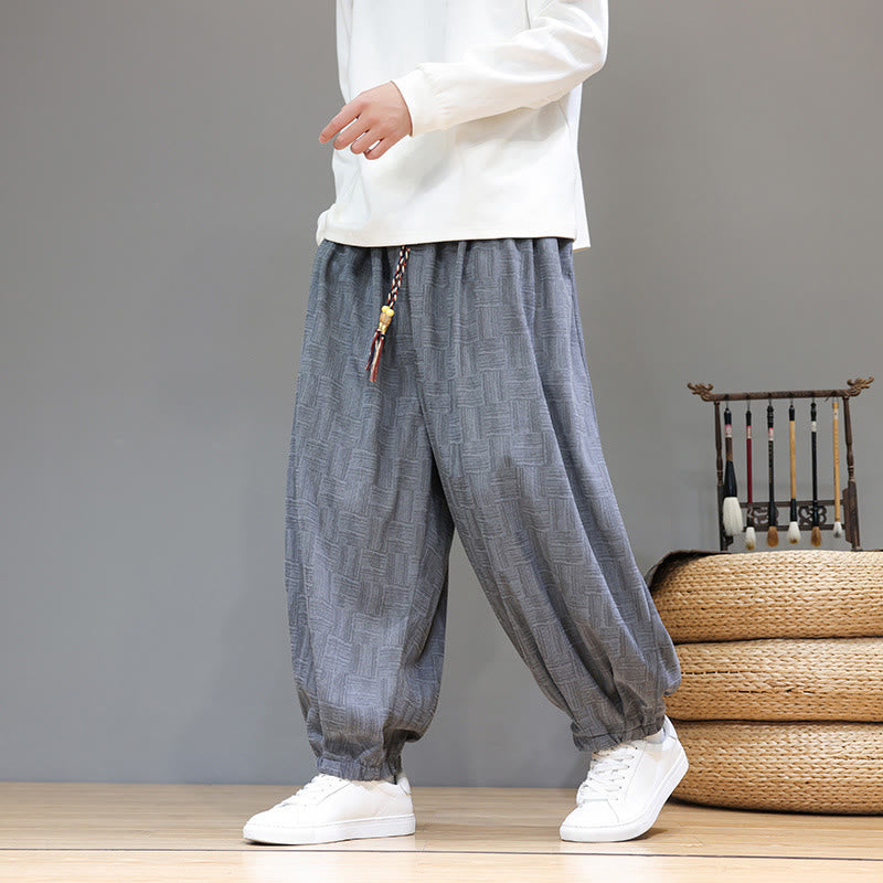 Pantaloni harem da uomo in velluto a coste di cotone con motivo jacquard a quadri autunnali Buddha Stones con tasche - Grigio ardesia chiaro - US/UK/AU46, EU56 (5XL) - image 23