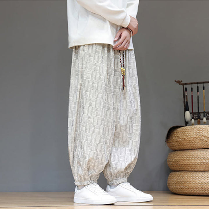 Pantaloni harem da uomo in velluto a coste di cotone con motivo jacquard a quadri autunnali Buddha Stones con tasche - image 17