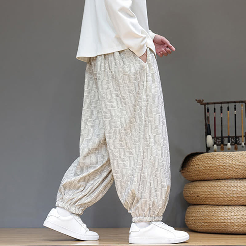 Pantaloni harem da uomo in velluto a coste di cotone con motivo jacquard a quadri autunnali Buddha Stones con tasche - image 13