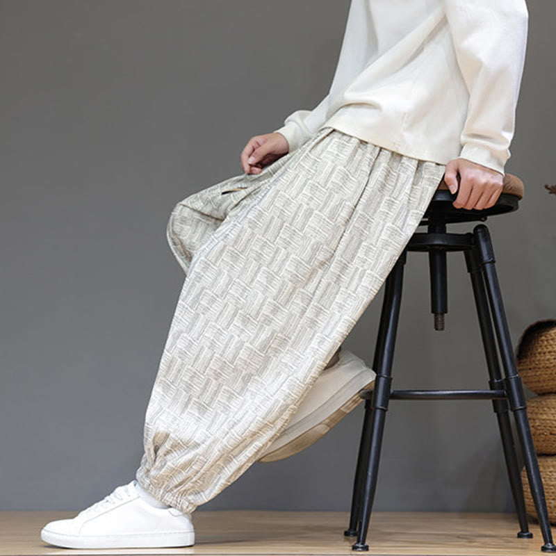 Pantaloni harem da uomo in velluto a coste di cotone con motivo jacquard a quadri autunnali Buddha Stones con tasche - image 18