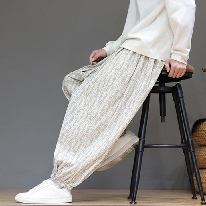 Pantaloni harem da uomo in velluto a coste di cotone con motivo jacquard a quadri autunnali Buddha Stones con tasche - image 18