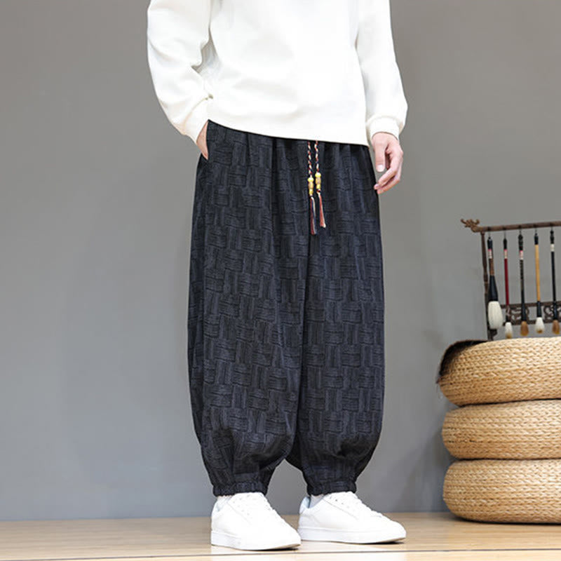 Pantaloni harem da uomo in velluto a coste di cotone con motivo jacquard a quadri autunnali Buddha Stones con tasche - image 8