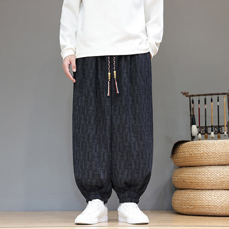 Pantaloni harem da uomo in velluto a coste di cotone con motivo jacquard a quadri autunnali Buddha Stones con tasche - image 6