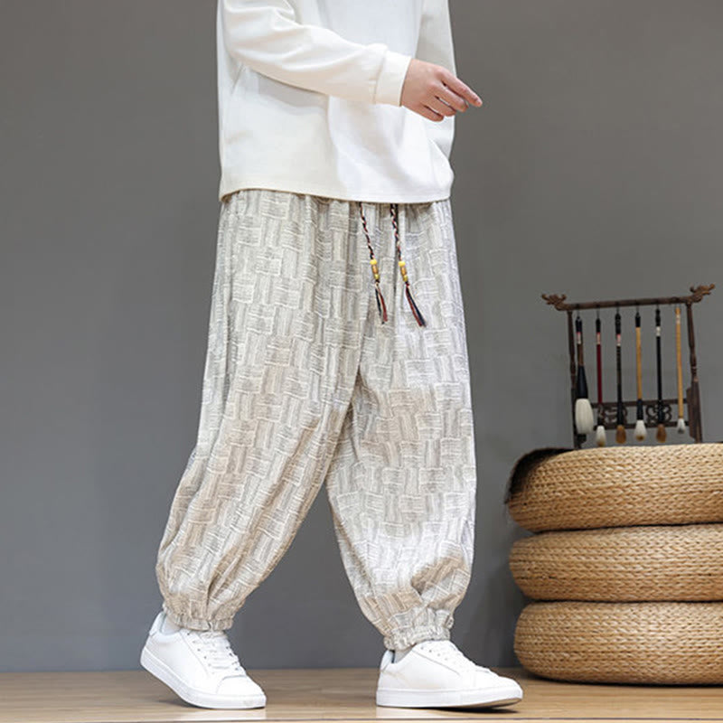 Pantaloni harem da uomo in velluto a coste di cotone con motivo jacquard a quadri autunnali Buddha Stones con tasche - image 15