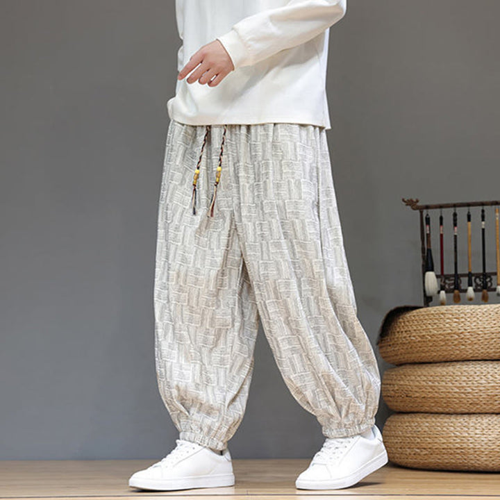 Pantaloni harem da uomo in velluto a coste di cotone con motivo jacquard a quadri autunnali Buddha Stones con tasche - image 14