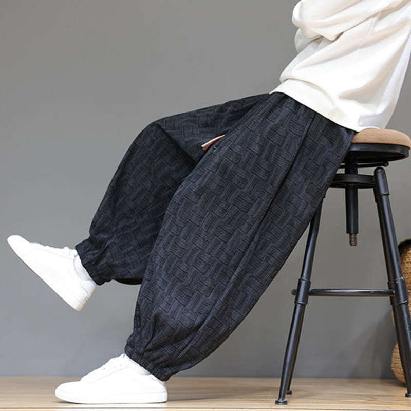 Pantaloni harem da uomo in velluto a coste di cotone con motivo jacquard a quadri autunnali Buddha Stones con tasche - image 10