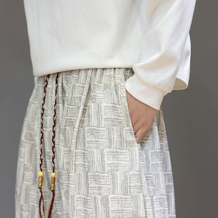 Pantaloni harem da uomo in velluto a coste di cotone con motivo jacquard a quadri autunnali Buddha Stones con tasche - image 20