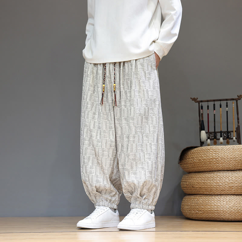 Pantaloni harem da uomo in velluto a coste di cotone con motivo jacquard a quadri autunnali Buddha Stones con tasche - Fumo bianco - US/UK/AU46, EU56 (5XL) - image 11