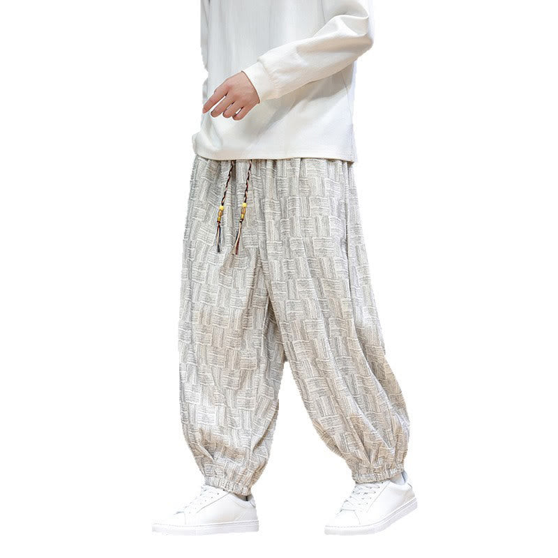 Pantaloni harem da uomo in velluto a coste di cotone con motivo jacquard a quadri autunnali Buddha Stones con tasche - image 22