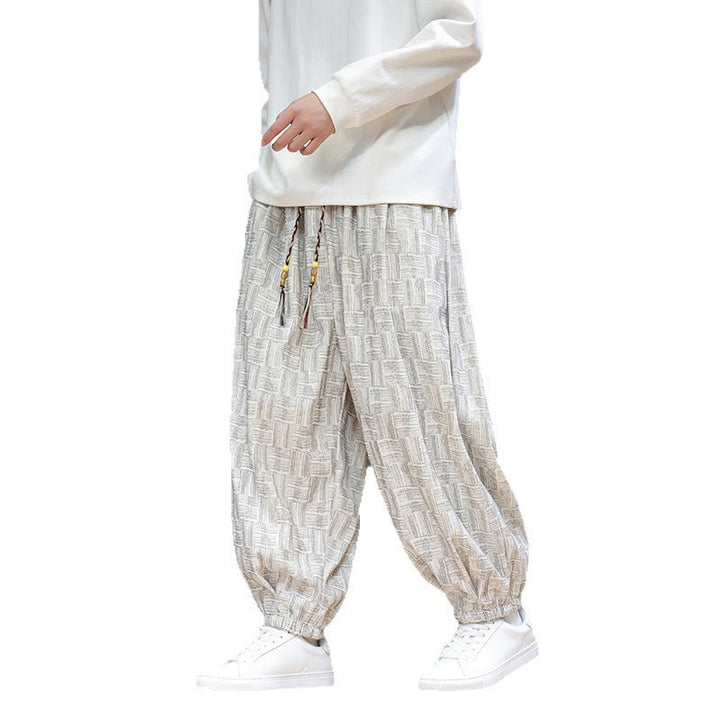 Pantaloni harem da uomo in velluto a coste di cotone con motivo jacquard a quadri autunnali Buddha Stones con tasche - image 22