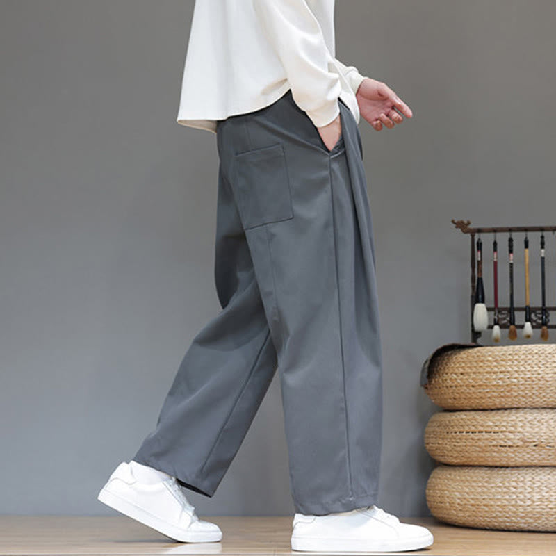 Pantaloni harem da uomo con tasche e gamba dritta, tinta unita, modello Buddha Stones Fall - image 3