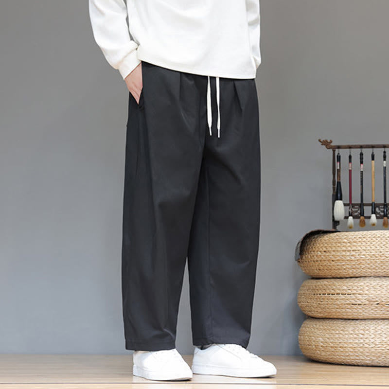 Pantaloni harem da uomo con tasche e gamba dritta, tinta unita, modello Buddha Stones Fall - image 29