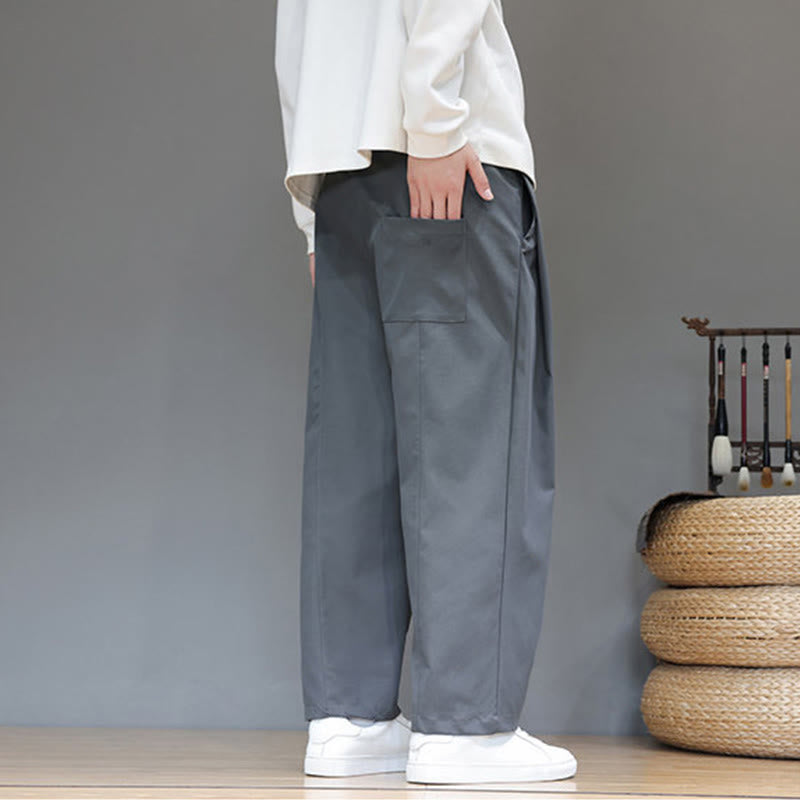 Pantaloni harem da uomo con tasche e gamba dritta, tinta unita, modello Buddha Stones Fall - image 7