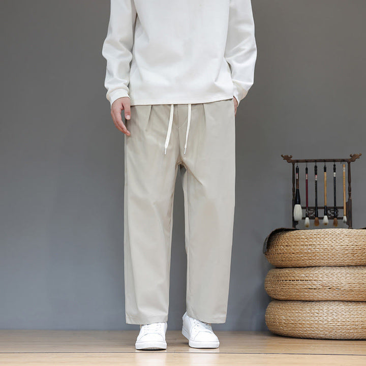 Pantaloni harem da uomo con tasche e gamba dritta, tinta unita, modello Buddha Stones Fall - Beige - US/UK/AU46, EU56 (5XL) - image 13