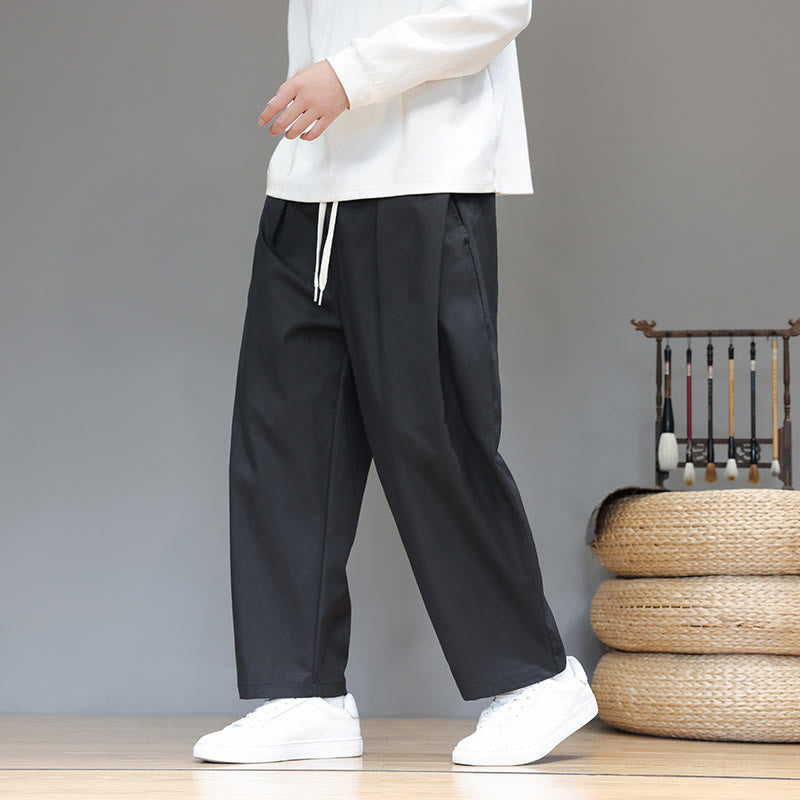 Pantaloni harem da uomo con tasche e gamba dritta, tinta unita, modello Buddha Stones Fall - image 26