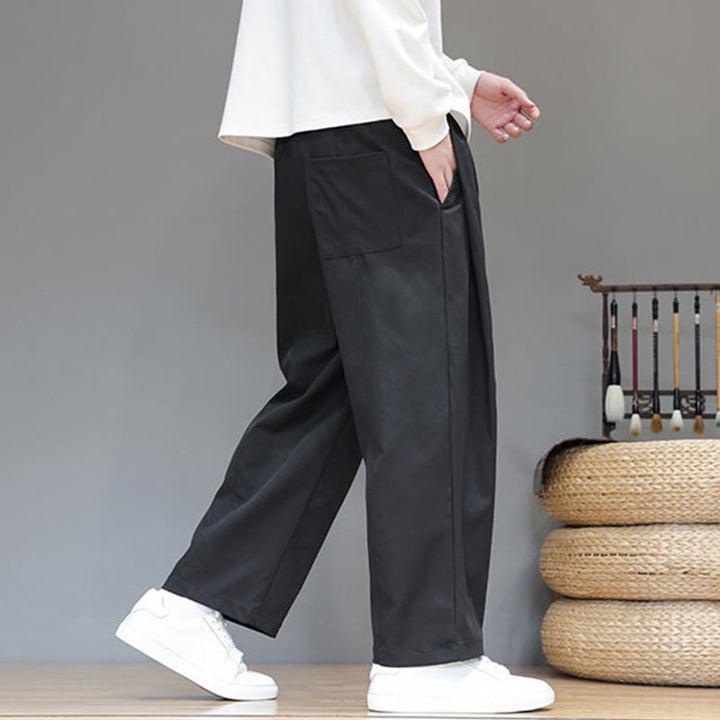 Pantaloni harem da uomo con tasche e gamba dritta, tinta unita, modello Buddha Stones Fall - image 25