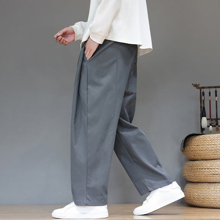 Pantaloni harem da uomo con tasche e gamba dritta, tinta unita, modello Buddha Stones Fall - image 2