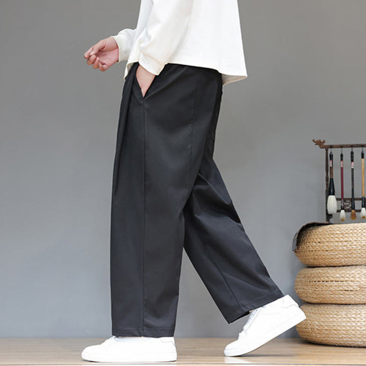 Pantaloni harem da uomo con tasche e gamba dritta, tinta unita, modello Buddha Stones Fall - image 24