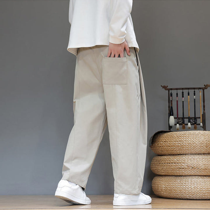 Pantaloni harem da uomo con tasche e gamba dritta, tinta unita, modello Buddha Stones Fall - image 19