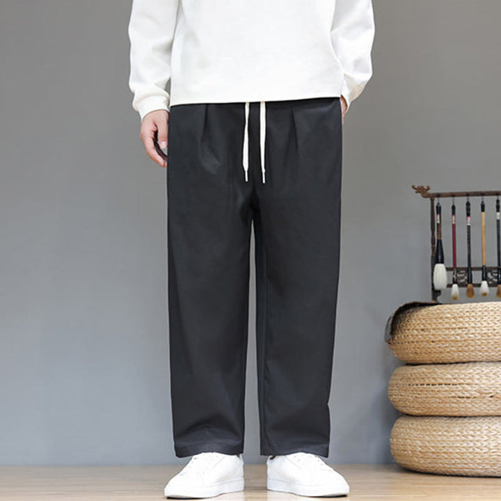 Pantaloni harem da uomo con tasche e gamba dritta, tinta unita, modello Buddha Stones Fall - image 23