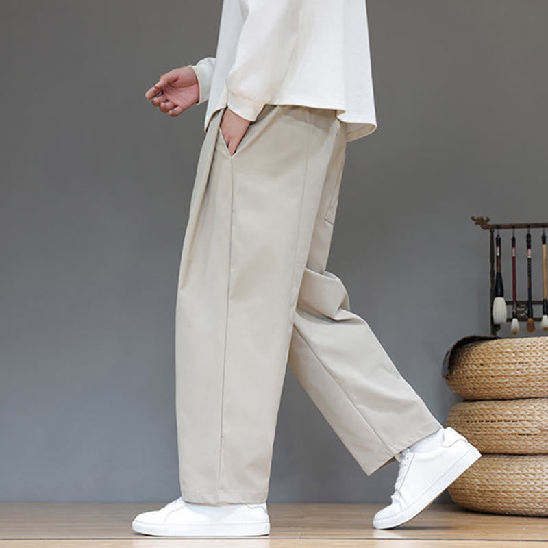 Pantaloni harem da uomo con tasche e gamba dritta, tinta unita, modello Buddha Stones Fall - image 14