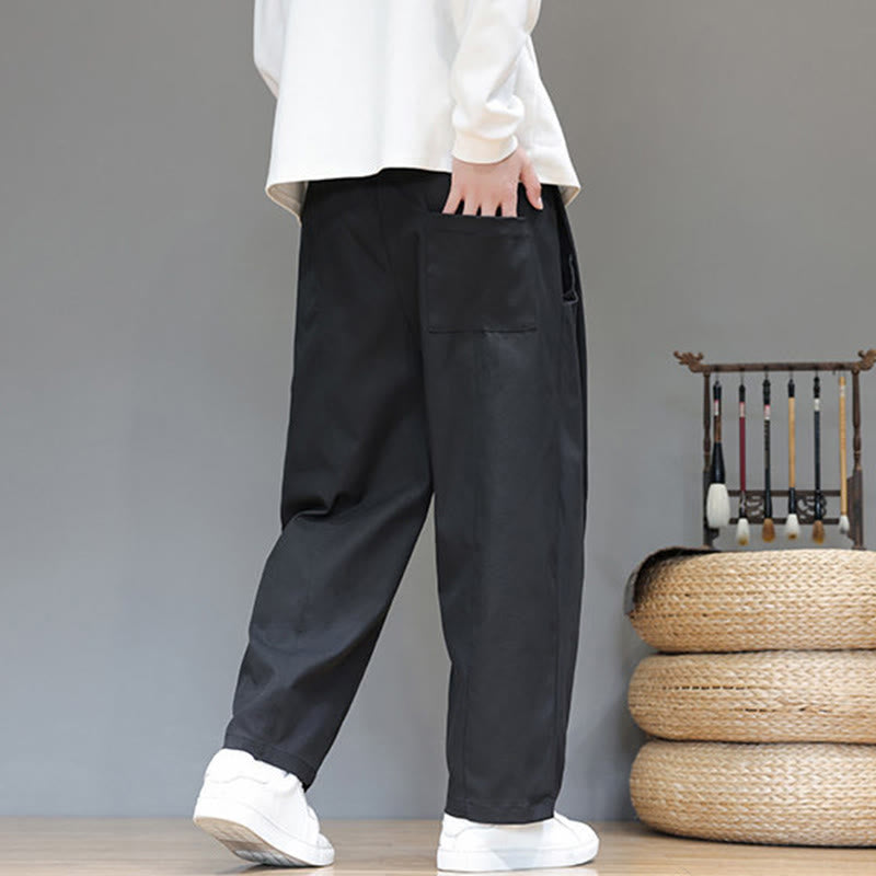 Pantaloni harem da uomo con tasche e gamba dritta, tinta unita, modello Buddha Stones Fall - image 27