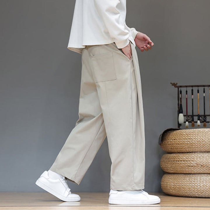 Pantaloni harem da uomo con tasche e gamba dritta, tinta unita, modello Buddha Stones Fall - image 15