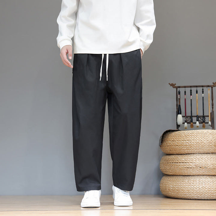 Pantaloni harem da uomo con tasche e gamba dritta, tinta unita, modello Buddha Stones Fall - Nero - US/UK/AU46, EU56 (5XL) - image 22