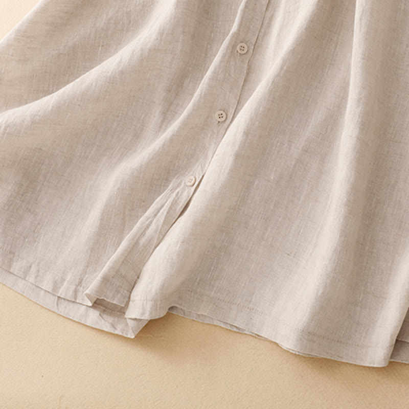 Abito midi in cotone a maniche lunghe con tasche e bottoni beige con revers Buddha Stones - image 6