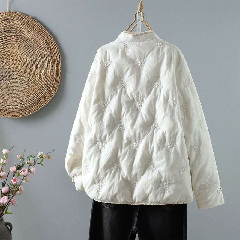 Giacca da donna in cotone spesso con maniche lunghe, bottoni a rana e tasche, con colletto rialzato e motivo floreale Buddha Stones - image 2