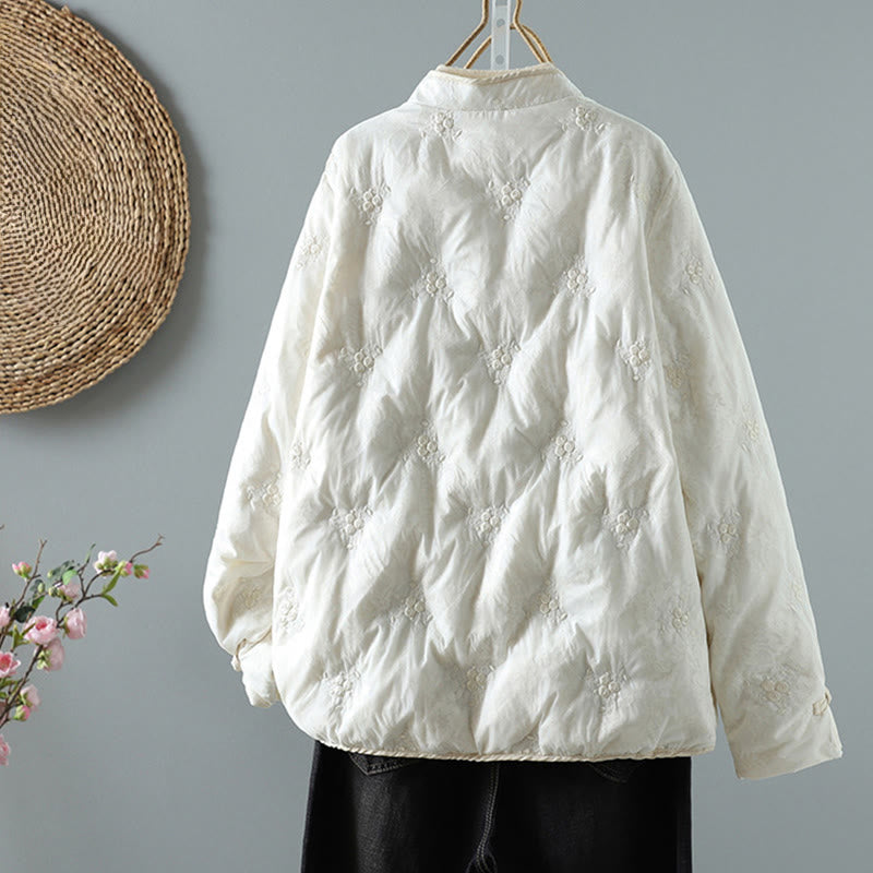 Giacca da donna in cotone spesso con maniche lunghe, bottoni a rana e tasche, con colletto rialzato e motivo floreale Buddha Stones - image 1