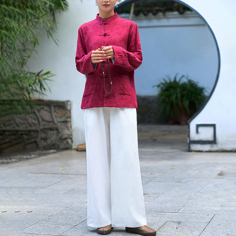 Camicia e pantaloni da donna in cotone jacquard a maniche lunghe con bottoni a rana e tasche Buddha Stones - image 16