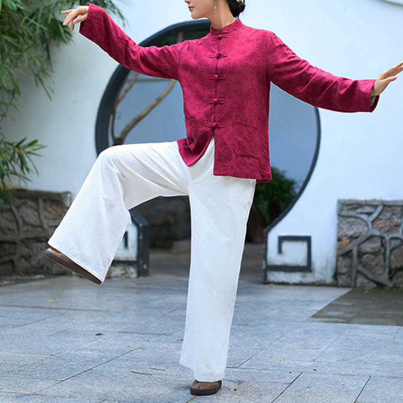 Camicia e pantaloni da donna in cotone jacquard a maniche lunghe con bottoni a rana e tasche Buddha Stones - image 17