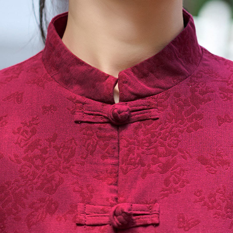 Camicia e pantaloni da donna in cotone jacquard a maniche lunghe con bottoni a rana e tasche Buddha Stones - image 10