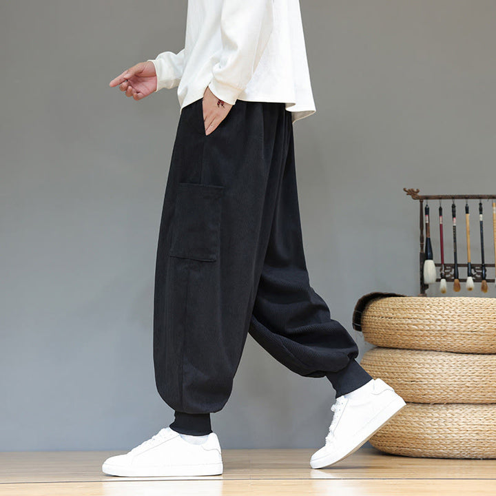 Pantaloni da uomo in cotone alla caviglia con tasche, tinta unita, modello Buddha Stones Spring - image 26