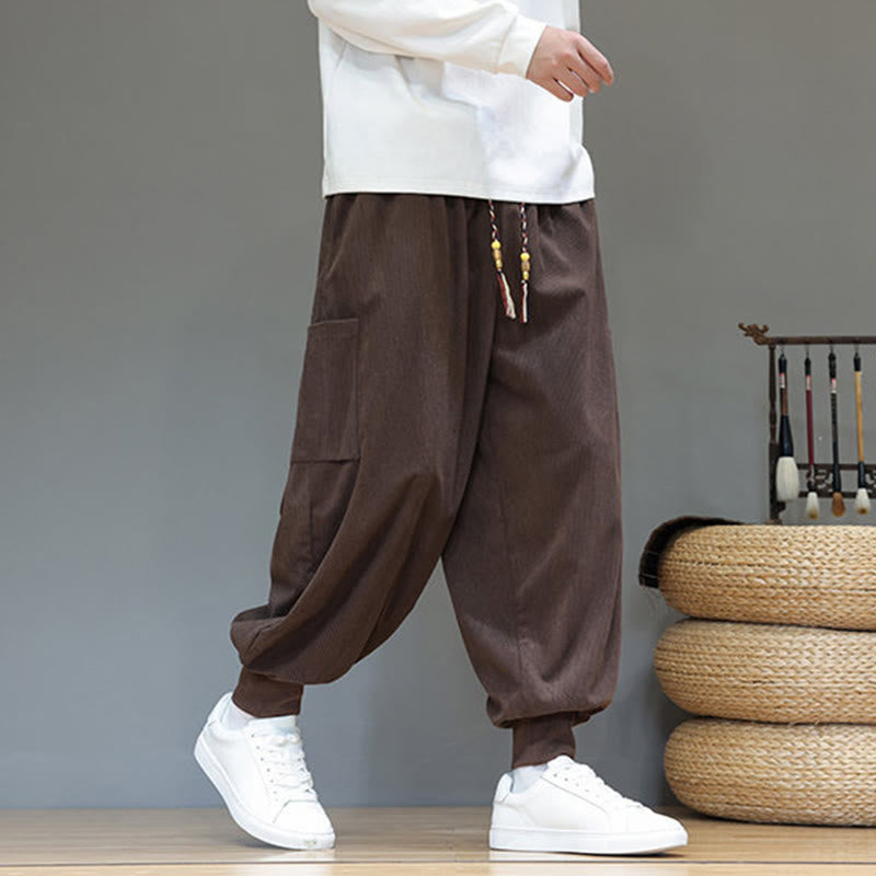 Pantaloni da uomo in cotone alla caviglia con tasche, tinta unita, modello Buddha Stones Spring - image 35