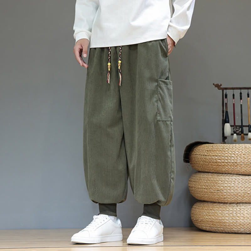 Pantaloni da uomo in cotone alla caviglia con tasche, tinta unita, modello Buddha Stones Spring - image 3