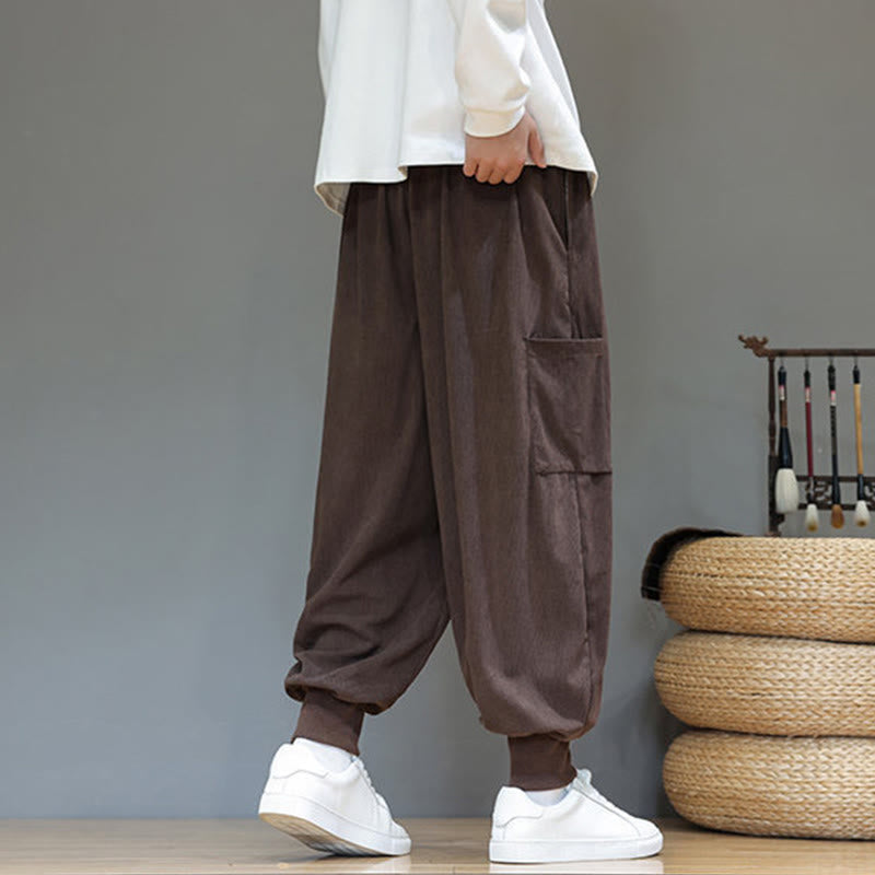 Pantaloni da uomo in cotone alla caviglia con tasche, tinta unita, modello Buddha Stones Spring - image 30