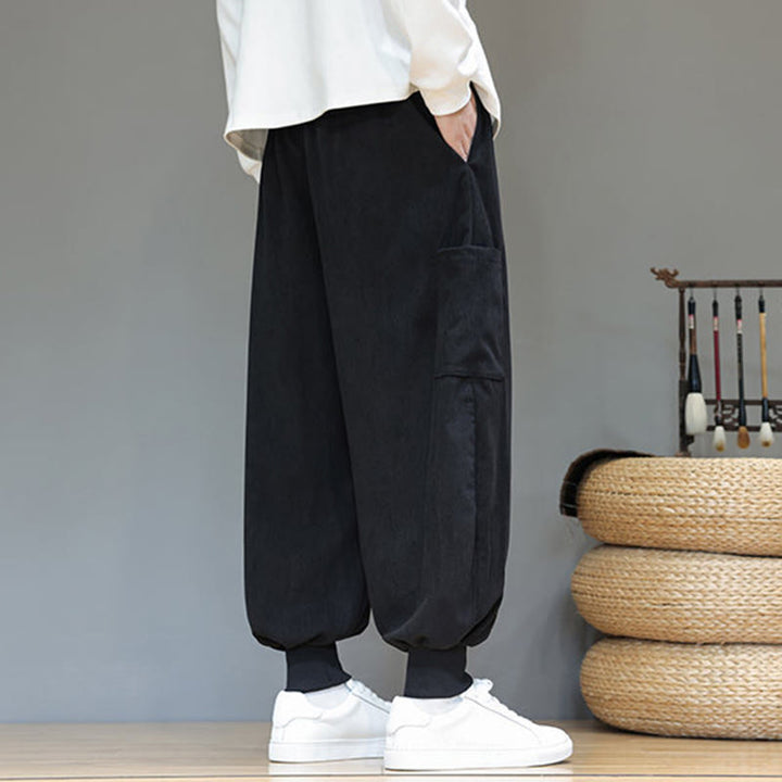 Pantaloni da uomo in cotone alla caviglia con tasche, tinta unita, modello Buddha Stones Spring - image 27