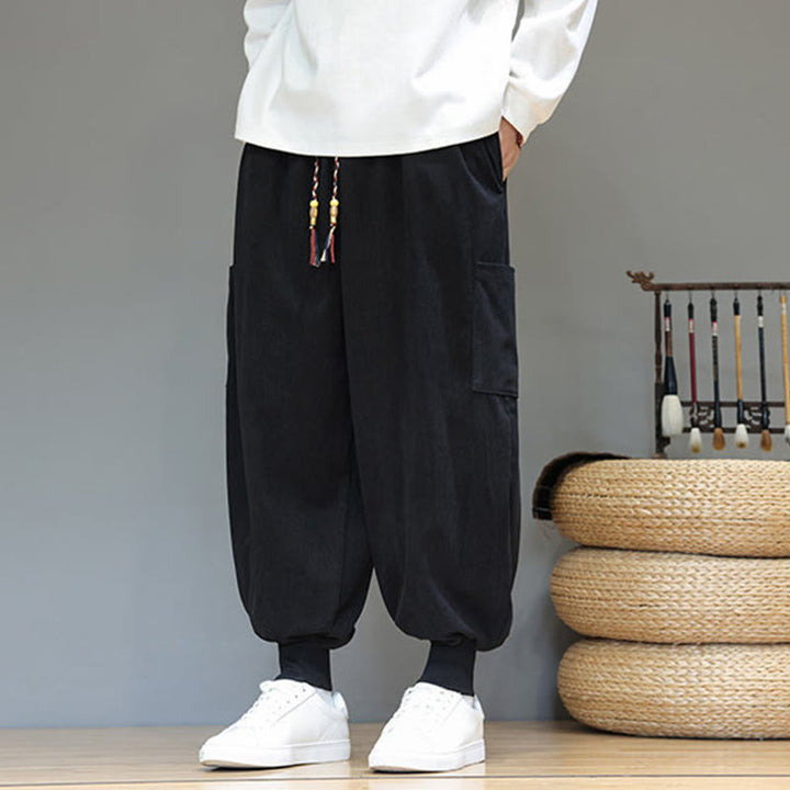 Pantaloni da uomo in cotone alla caviglia con tasche, tinta unita, modello Buddha Stones Spring - image 25