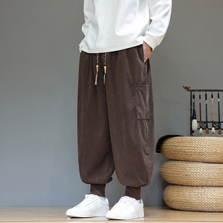 Pantaloni da uomo in cotone alla caviglia con tasche, tinta unita, modello Buddha Stones Spring - image 31