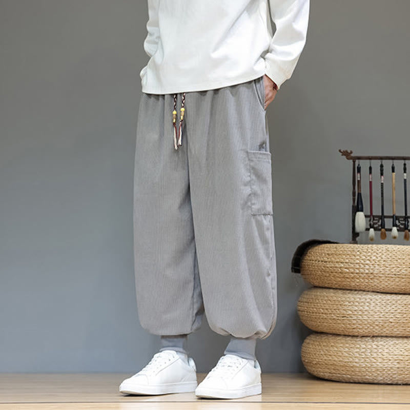 Pantaloni da uomo in cotone alla caviglia con tasche, tinta unita, modello Buddha Stones Spring - image 10
