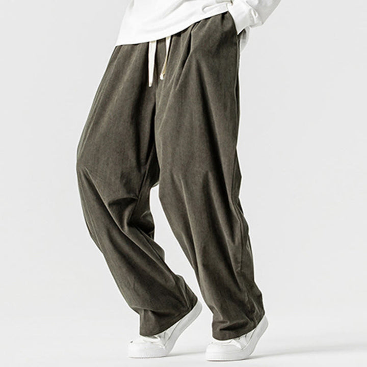 Pantaloni da uomo in velluto a coste invernali con coulisse e tasche, gamba larga , Buddha Stones - image 28